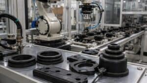 Smart conductive rubber components with sensor connection in an automated factory for predictive maintenance