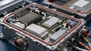 Silicone moulded gasket protecting aerospace electronics module for thermal management and sealing