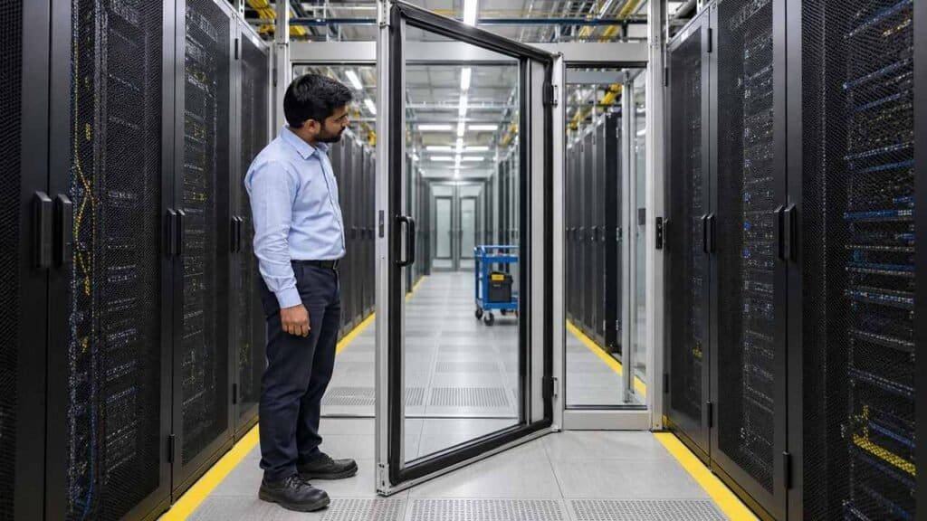 EPDM extrusion seal installed on a data center containment door for airflow management.