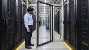 EPDM extrusion seal installed on a data center containment door for airflow management.